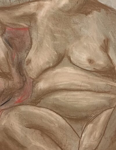 chalk pastel drawing of a female nude, sitting